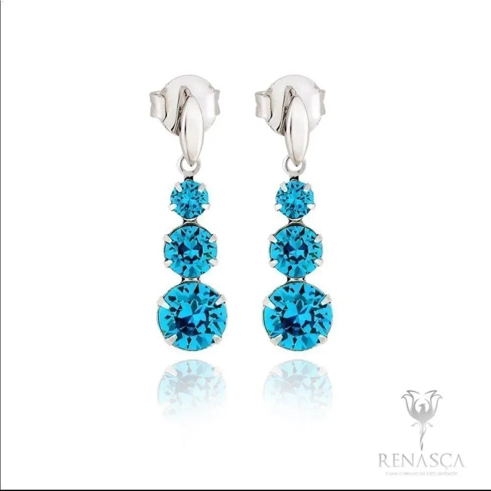 Authentic Swarovski crystals 3 pingente in one earrings White Rhodium plated